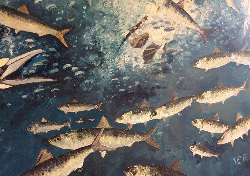 Les sardines. huile sur panneau 123/123. 1100 euros
