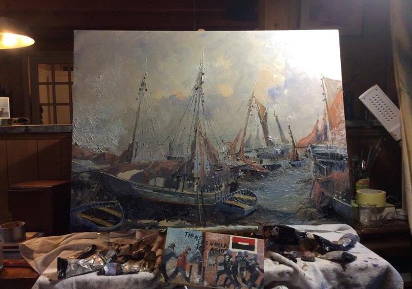 Scène de port à marée basse. huile sur panneau 81/61. 470 euros