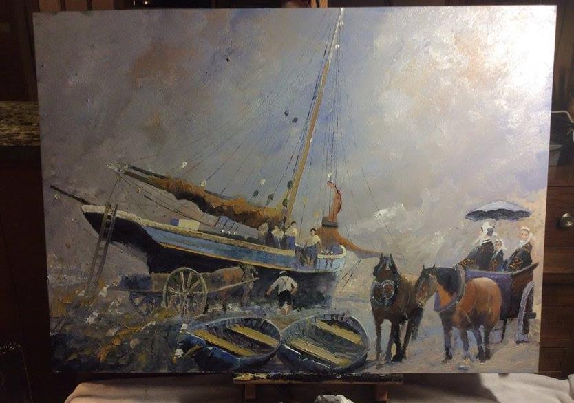 Chargement de sable à Landéda. huile sur panneau  81/61. 430 euros
