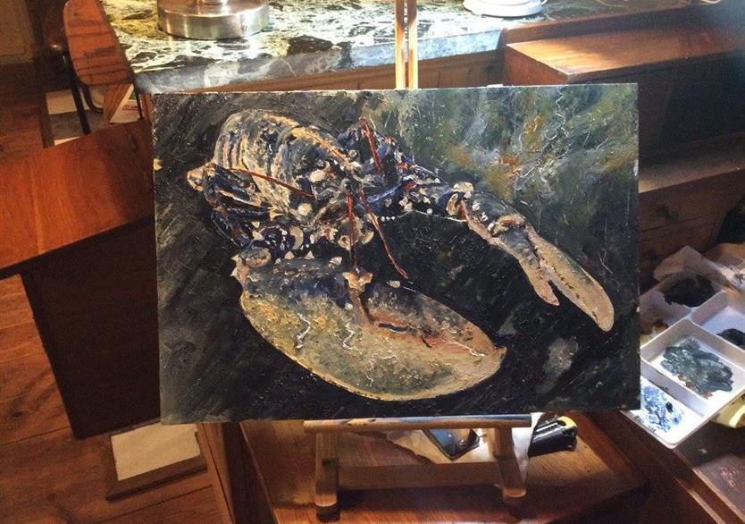 Le homard bleu breton. huile sur panneau 61/41. 400 euros
