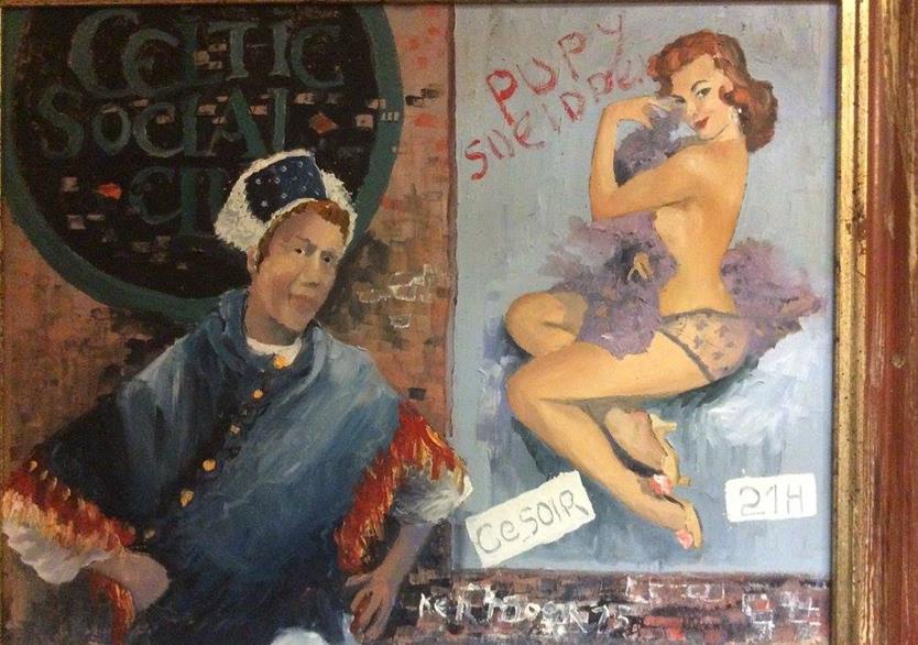 L'entrée du club. huile sur panneau 30/40. 230 euros
