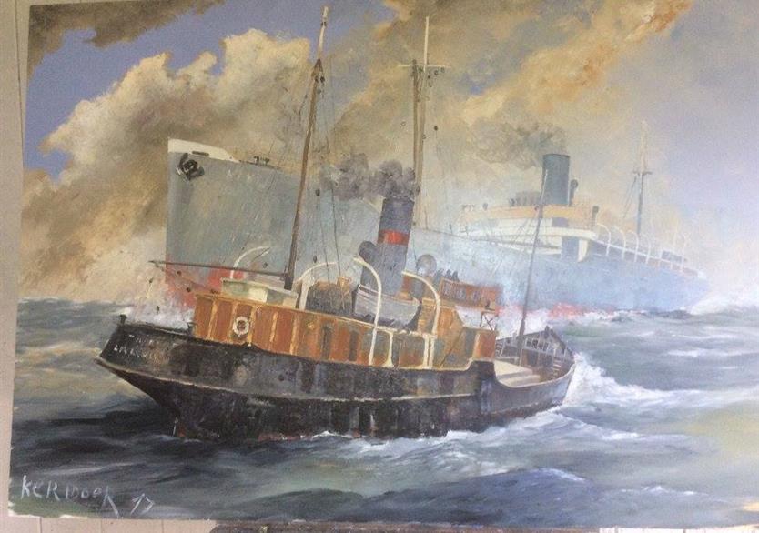 Le pilote de Liverpool . huile sur panneau 123/83. 800 euros