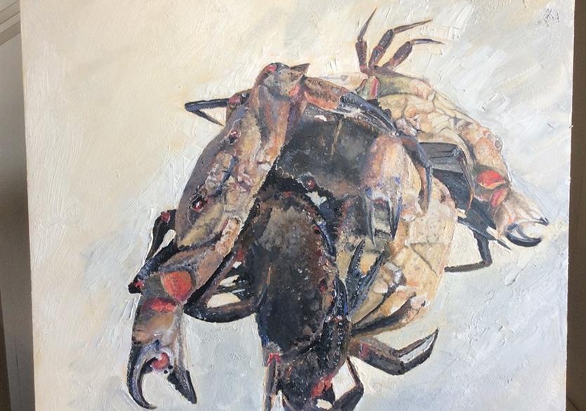 cinq étrilles. huile sur panneau 61/61. 450 euros