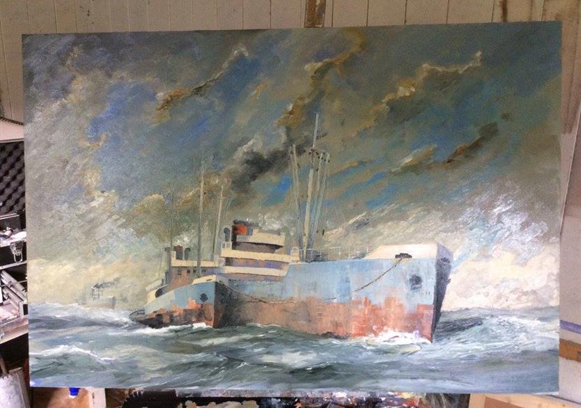 Scène maritime. huile sur panneau 123/83. 900 euros