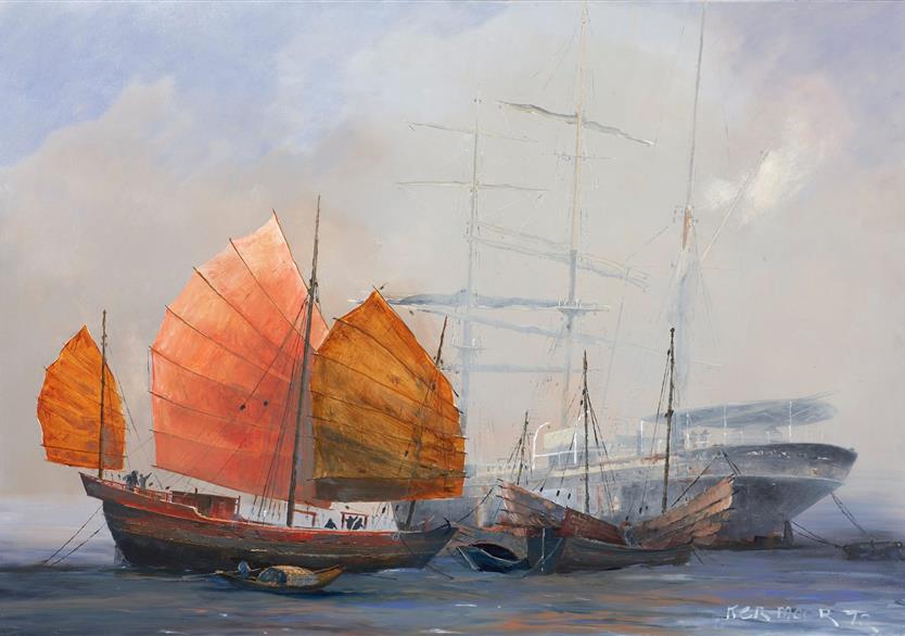 Les jonques sont les papillons de la mer. huile sur panneau 123/83. 900 euros