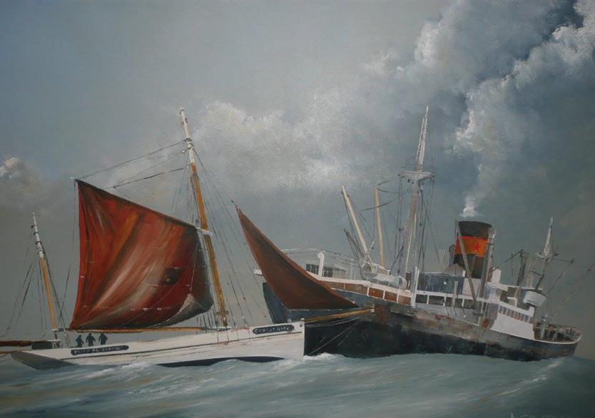 Scène maritime. huile sur panneau 123/83. 900 euros