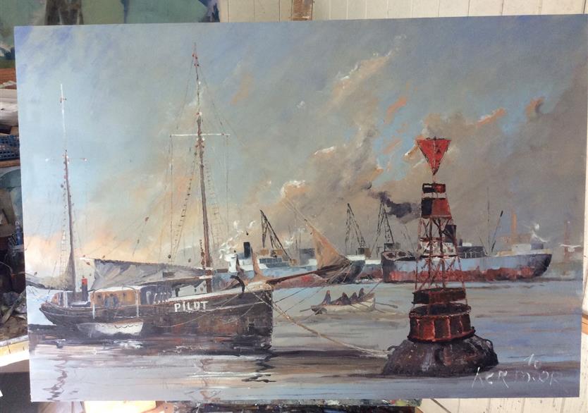 Scène de port. huile sur panneau 123/83. 900 euros