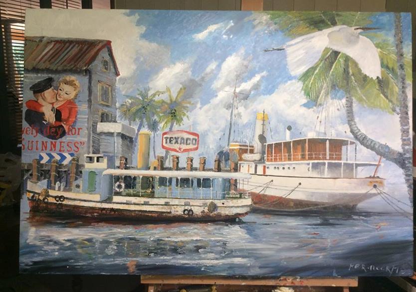 1922 les dernières vacances de Al caponne aux Bahamas. Huile sur panneau 123/83. 1050 euros
